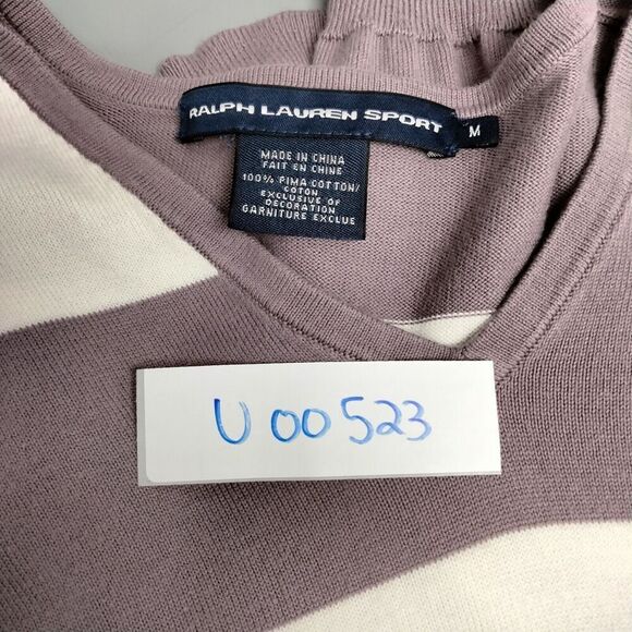 Ralph Lauren Sport Pullover Sweater Womens Size M Lavender White Striped V-Neck - Picture 11 of 11